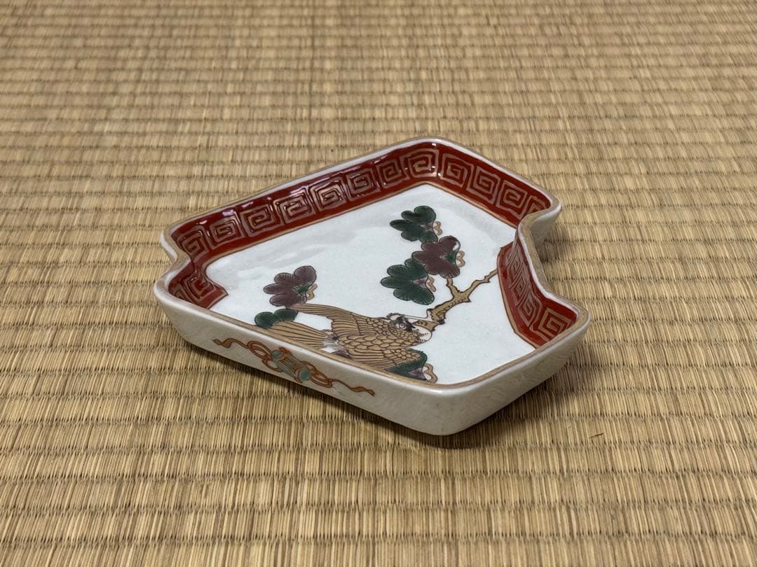 【古伊万里】色絵 「一富士二鷹三茄子」 富士形　変形皿 9客　明治時代