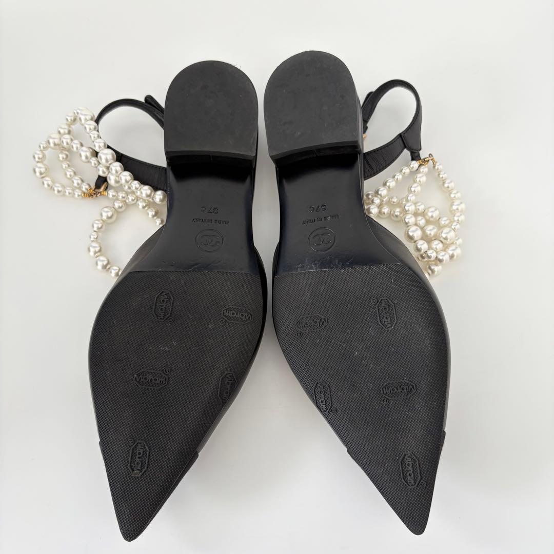 CHANEL シャネル ココマーク 装飾 パールスリングバック フラットシューズ