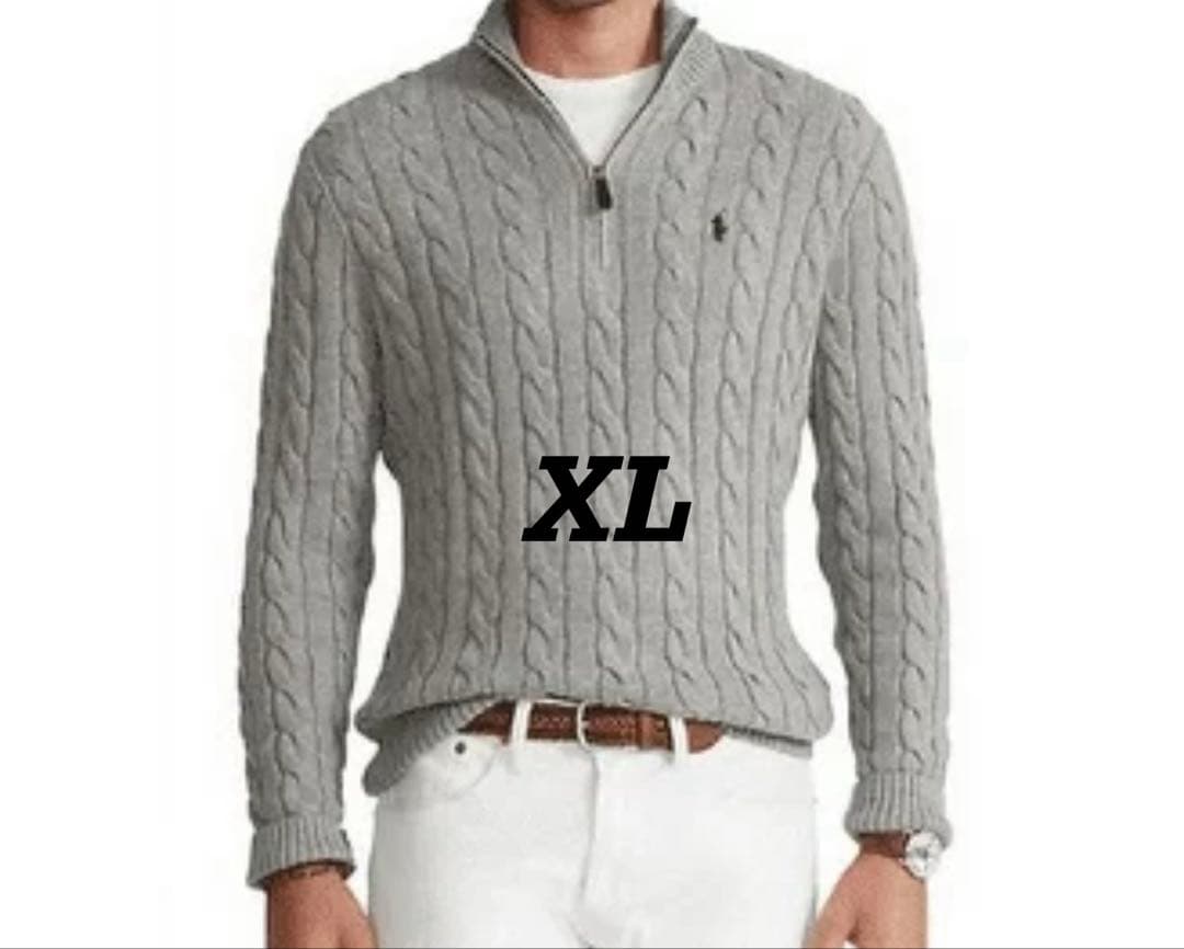 【新品】XLサイズPOLO RALPH LAURENケーブルハーフジップ グレー