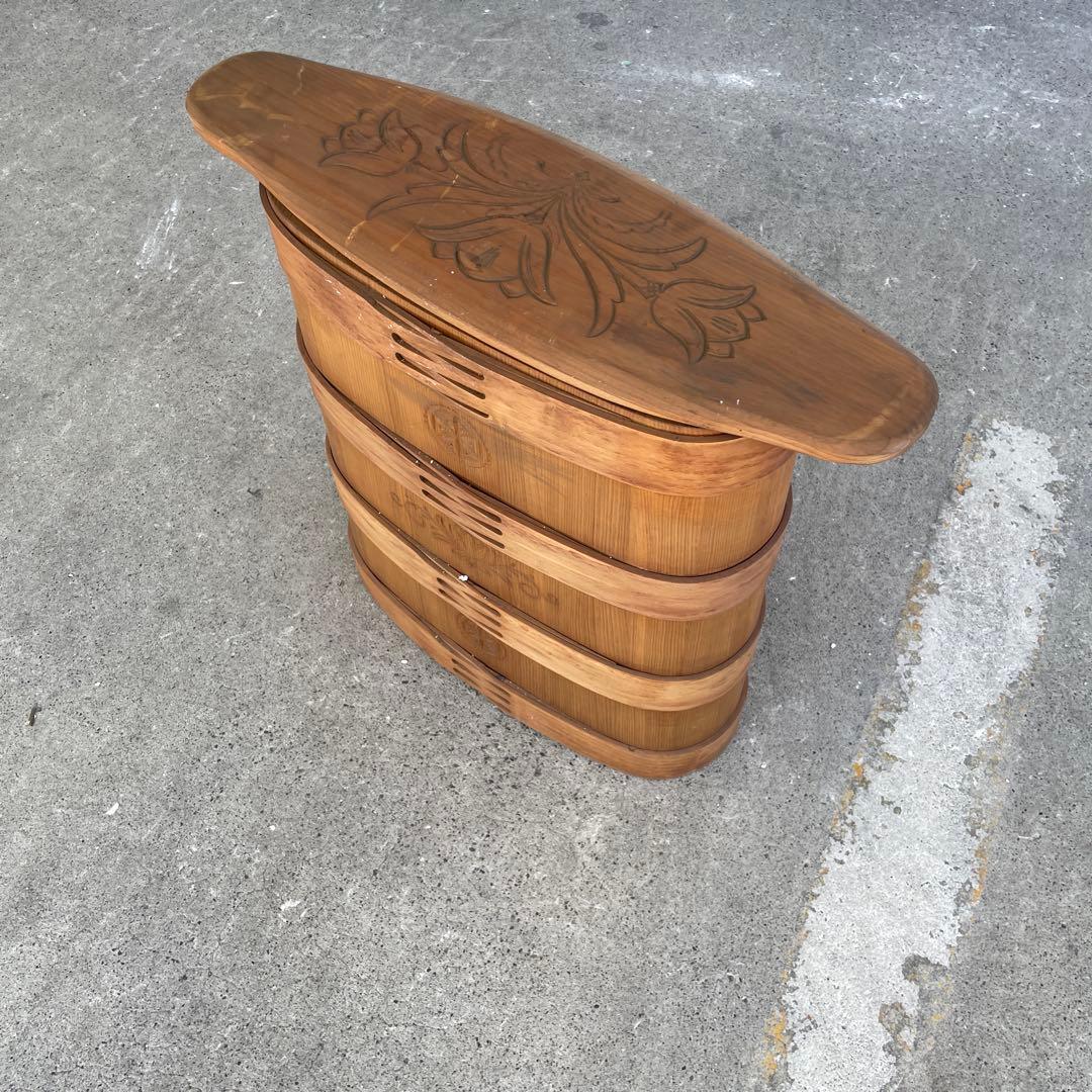 竹製おひつ 楕円形 彫刻入り スイス製
