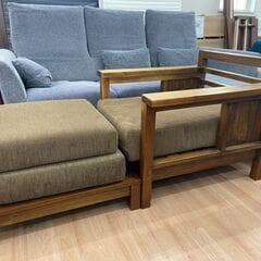 【福岡市限定】チーク無垢材 １人掛けソファ オットマン付き②