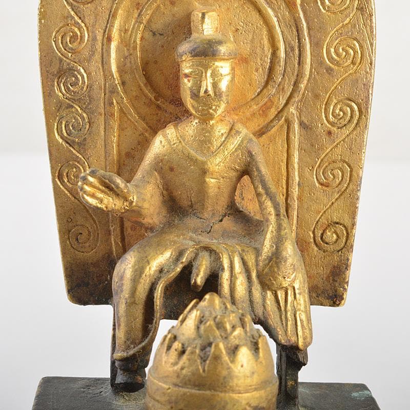 仏教美術　高麗～李朝時代　古銅鍍金　弥勒菩薩半跏像　時代箱　M　R7420