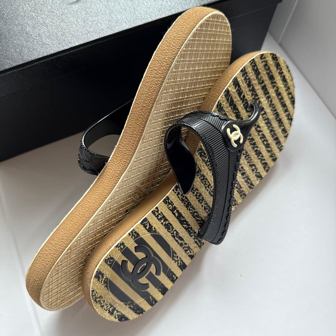 CHANEL ビーチサンダル サイズ39 ブラック/ベージュ