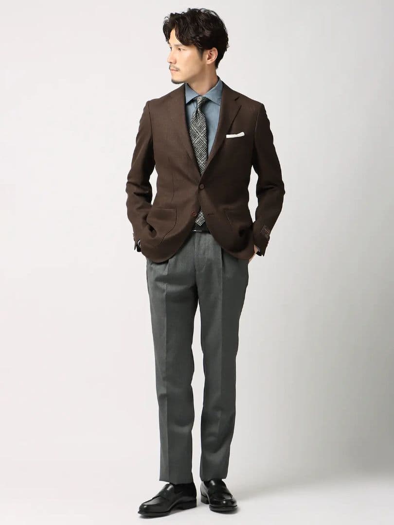 H*N様 ブラウン シングル ビジネス　ジャケットCANONICO／ウールメッシ