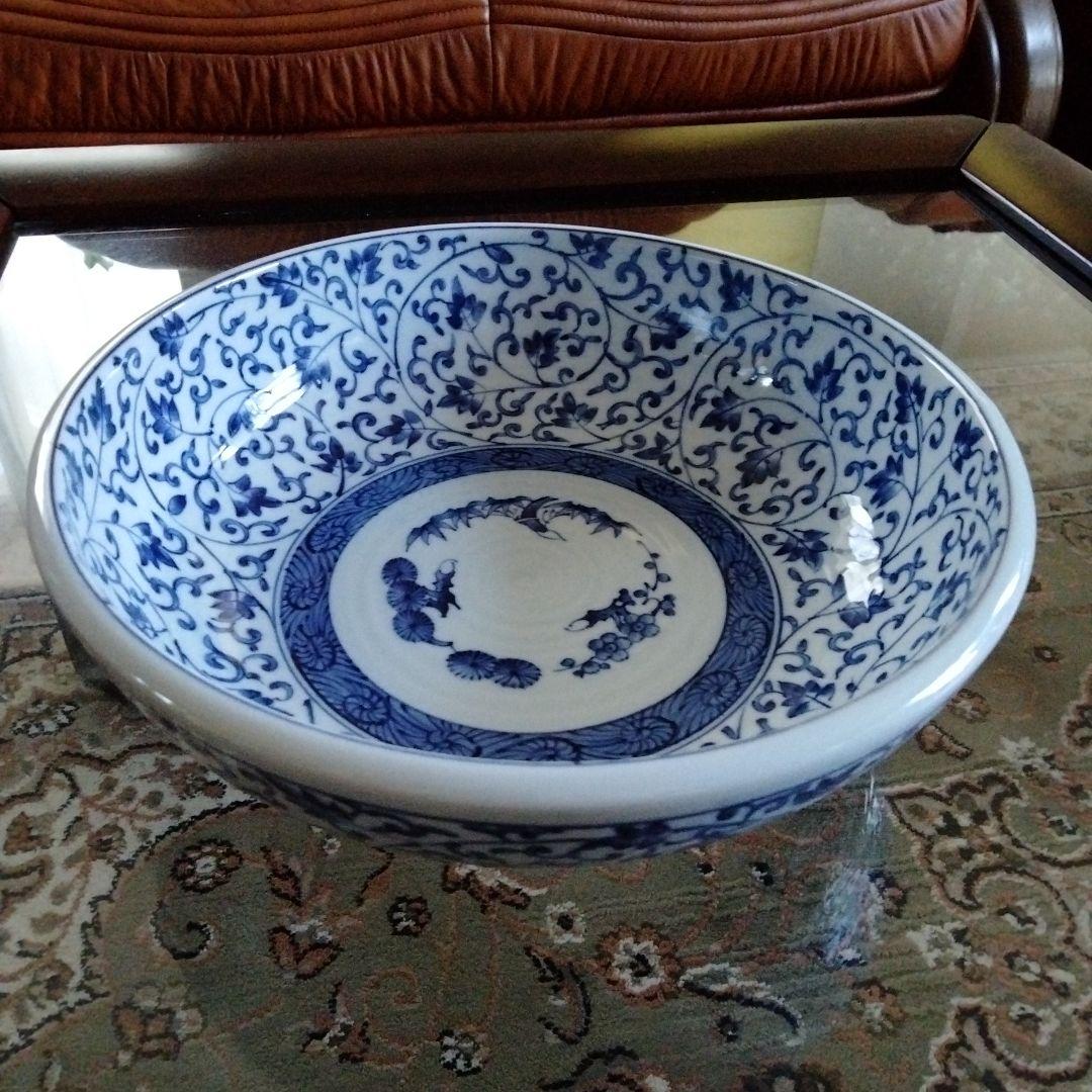 中国骨董大き目サイズ【松、竹、梅三友図染付青花洗】在銘旧家蔵希少貴重コレクション