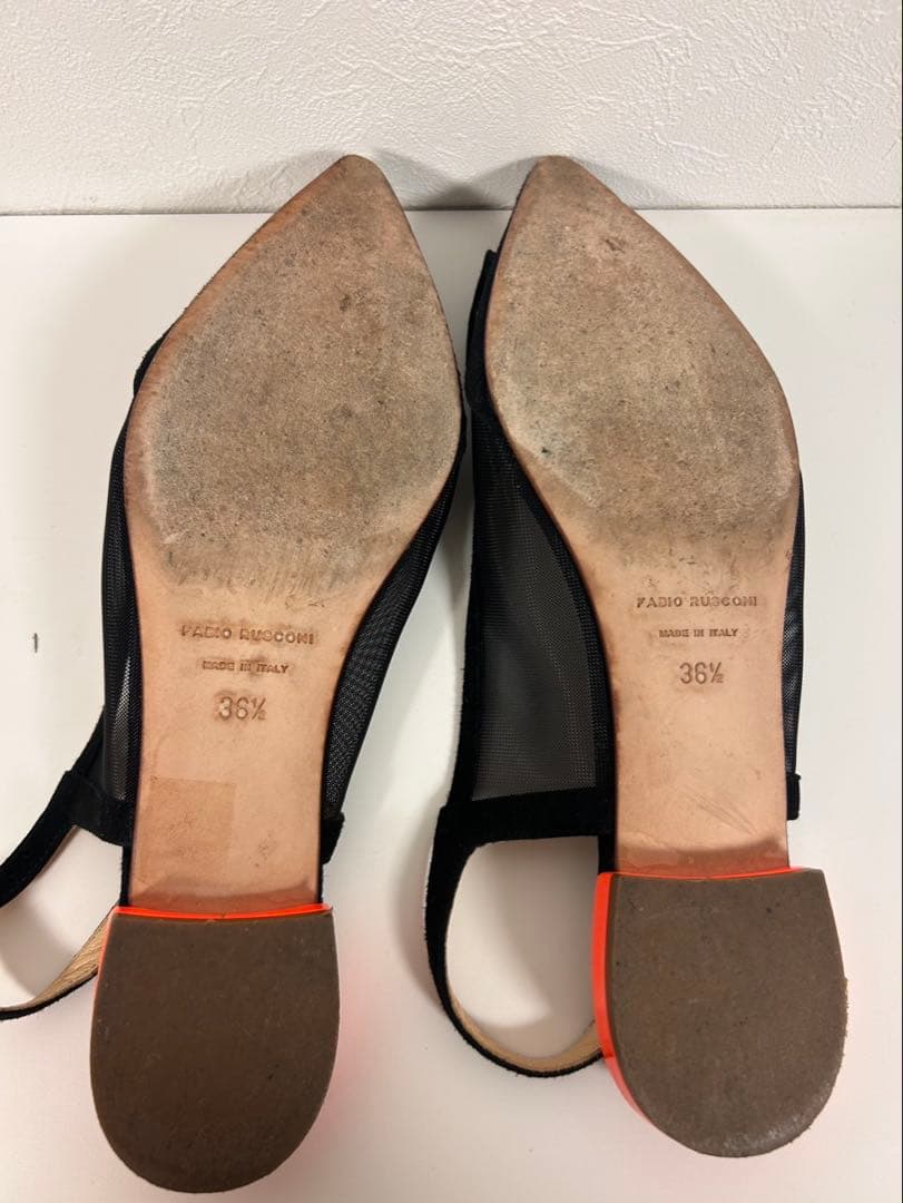 FABIO RUSCONI ネオンオレンジ　バックストラップスエードパンプス