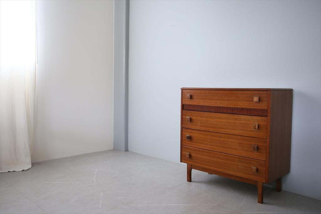 英国アンティークチーク4杯ドロワー/木製チェスト/タンス/テーブル机(91-84