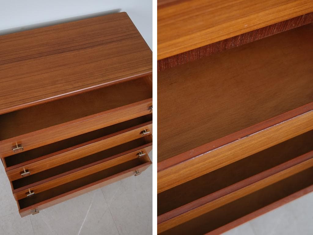 英国アンティークチーク4杯ドロワー/木製チェスト/タンス/テーブル机(91-84