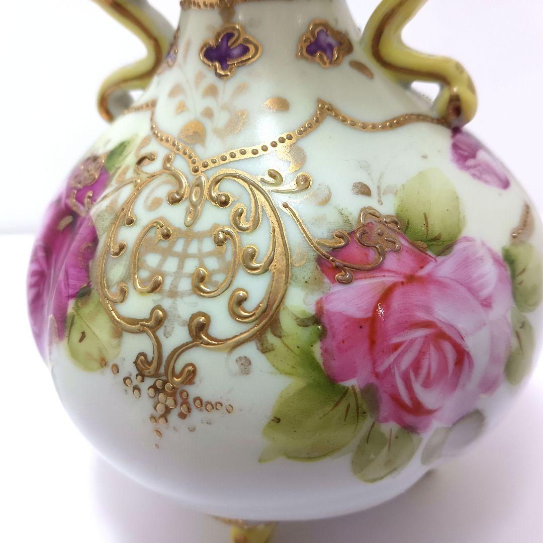 Y3036-1 オールドニッポン ハンドペイント 花絵 花瓶　　L