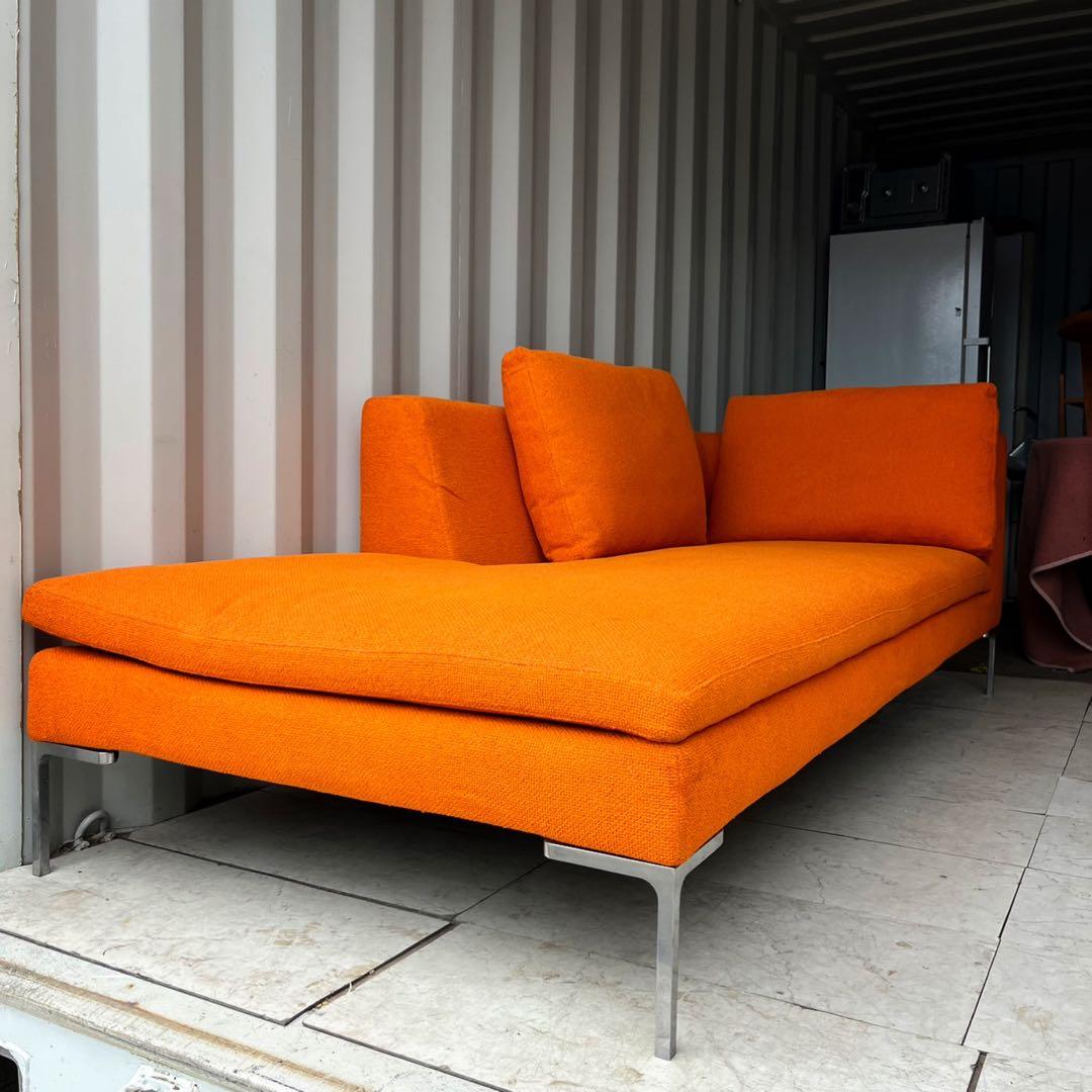 取付無料！b&bイタリア チャールズ オレンジファブリックシェーズロングソファ✨