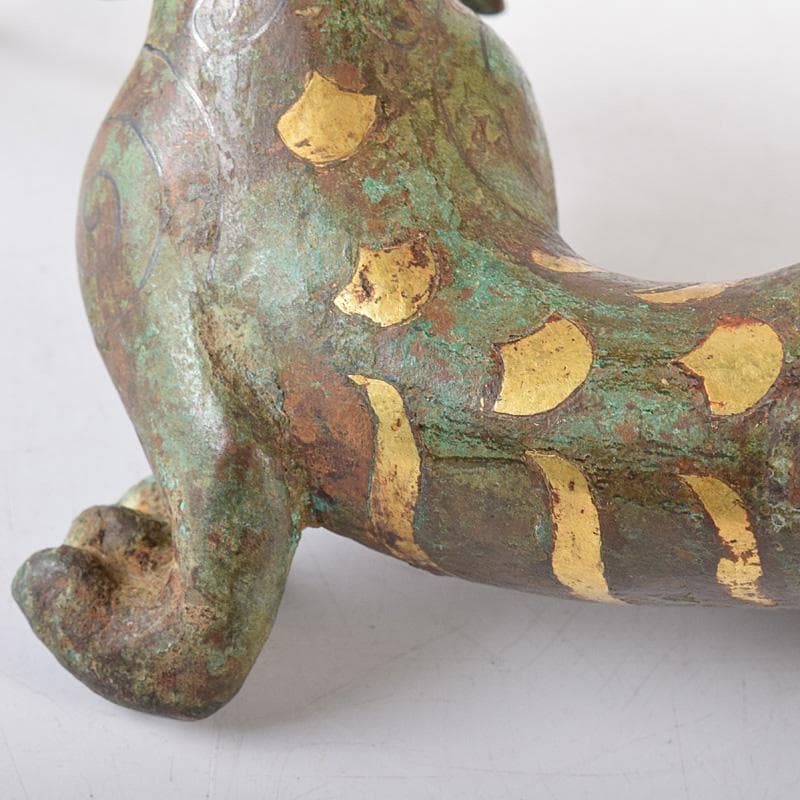 中国　古銅青銅鍍金　虎噬鹿　置物　M　R8096