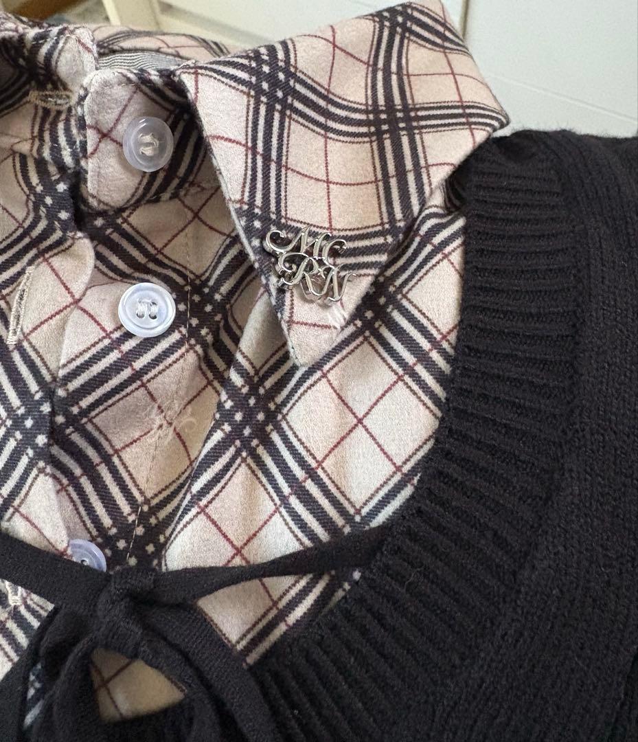 シャツレイヤード風ニットワンピース　ミシェルマカロン