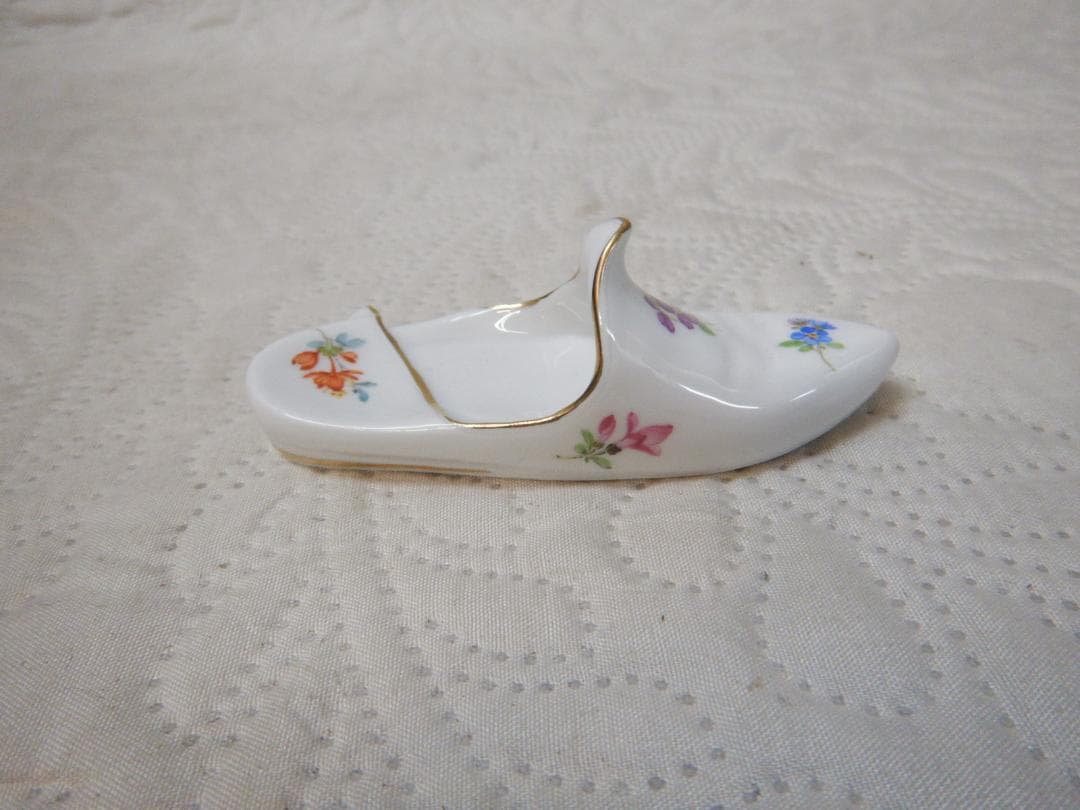 マイセン　花柄　靴型　小物入れ　 陶器製