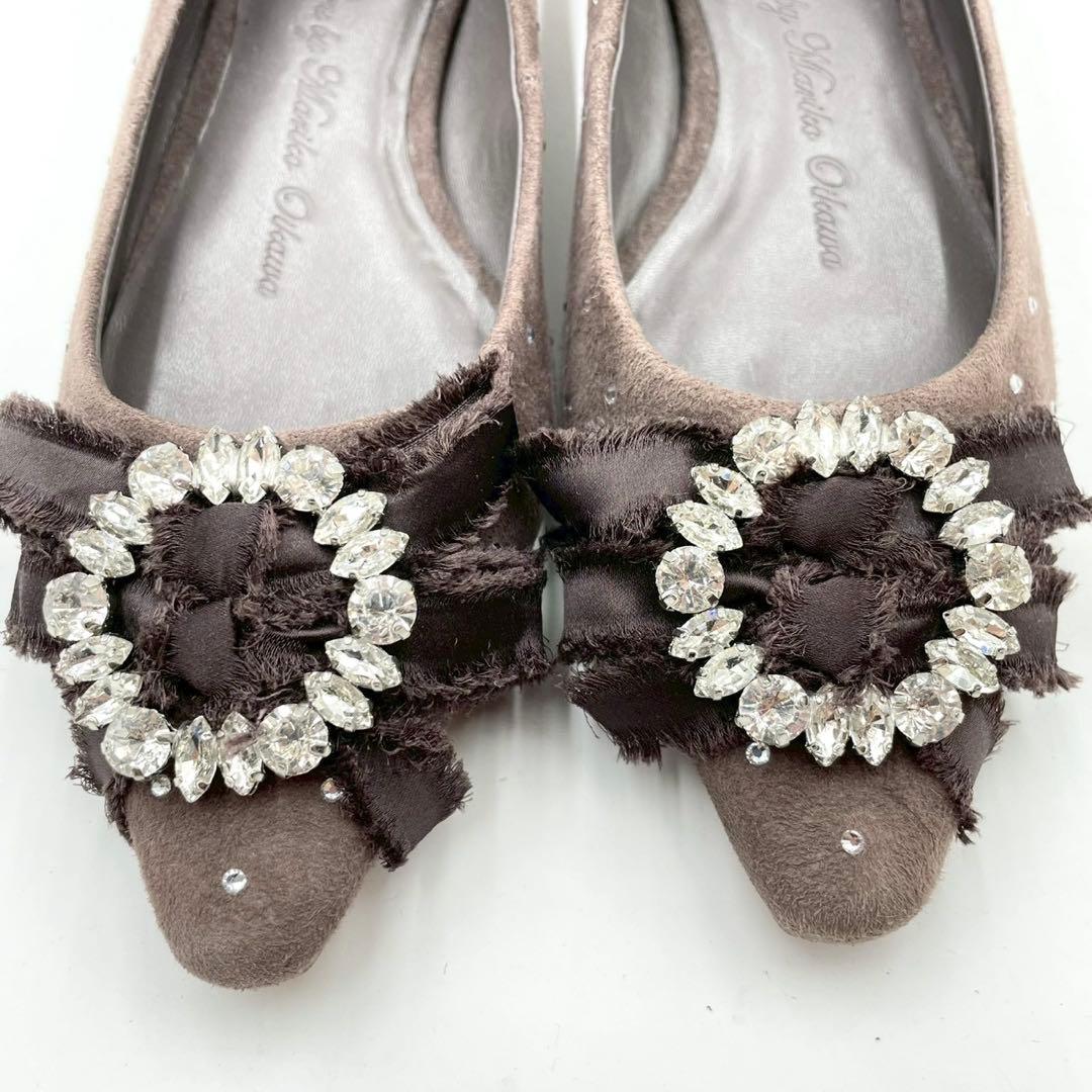 ツルバイマリコオイカワ ビジューバックル パンプス 34 ブラウン Y1158