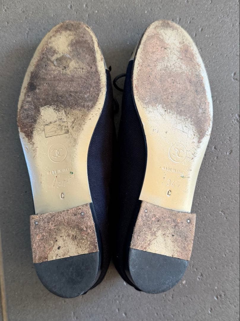 CHANEL ネイビー バレリーナ フラットシューズ 34