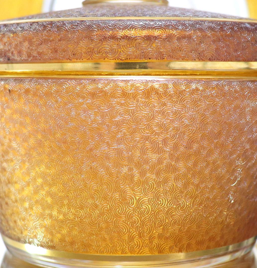 オールド・バカラ 稀品 春海商店 特注琥珀ガラス 金彩 青海波文様 受皿付蓋物