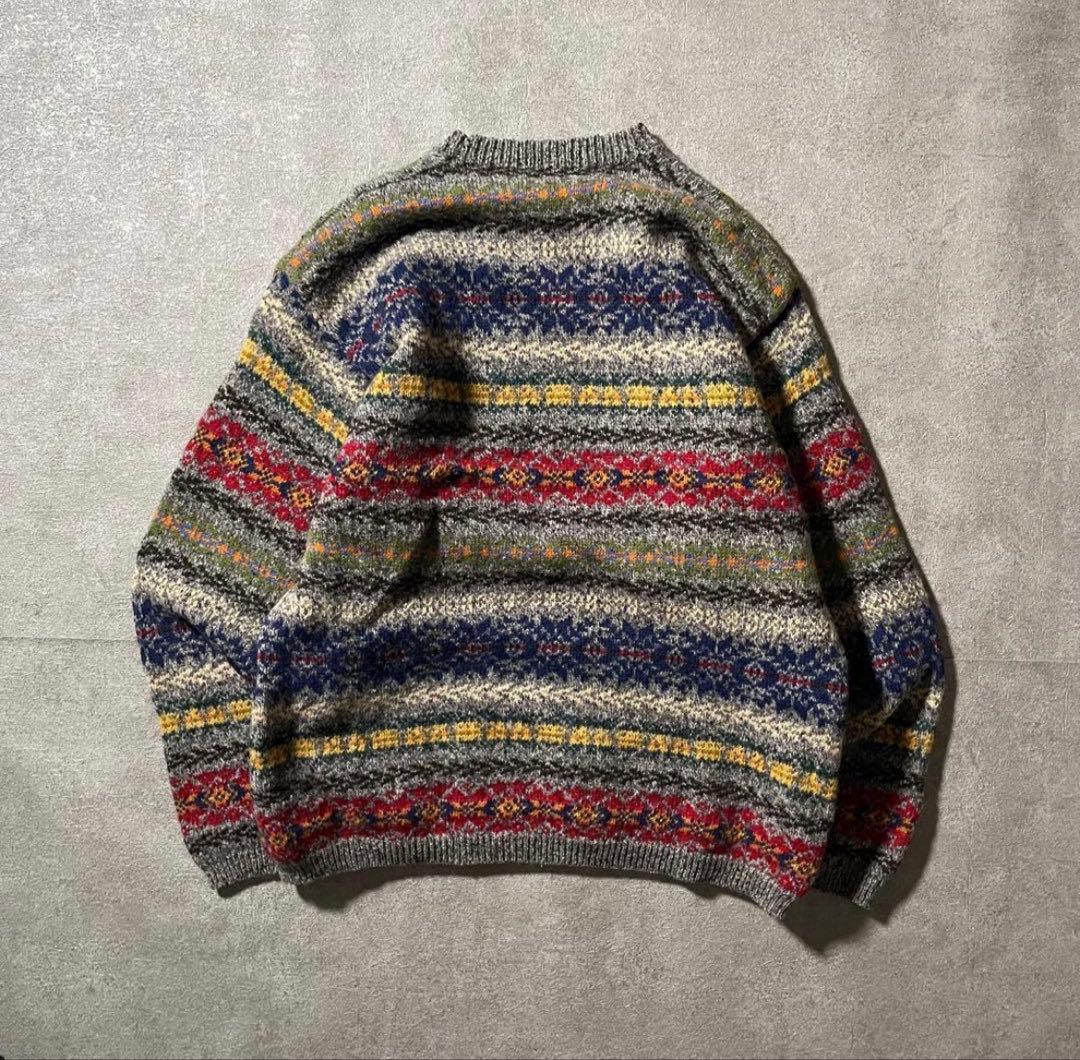 90s J.CREW 巨人タグ マルチカラー ニット ウール ボーダー