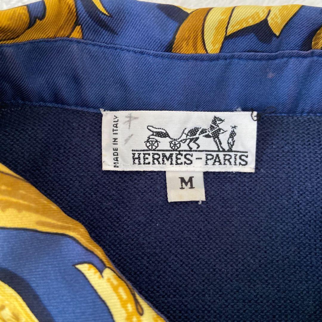 HERMES 長袖　トップス　カシミヤ バロック馬具チェーン柄 シルク切替 M