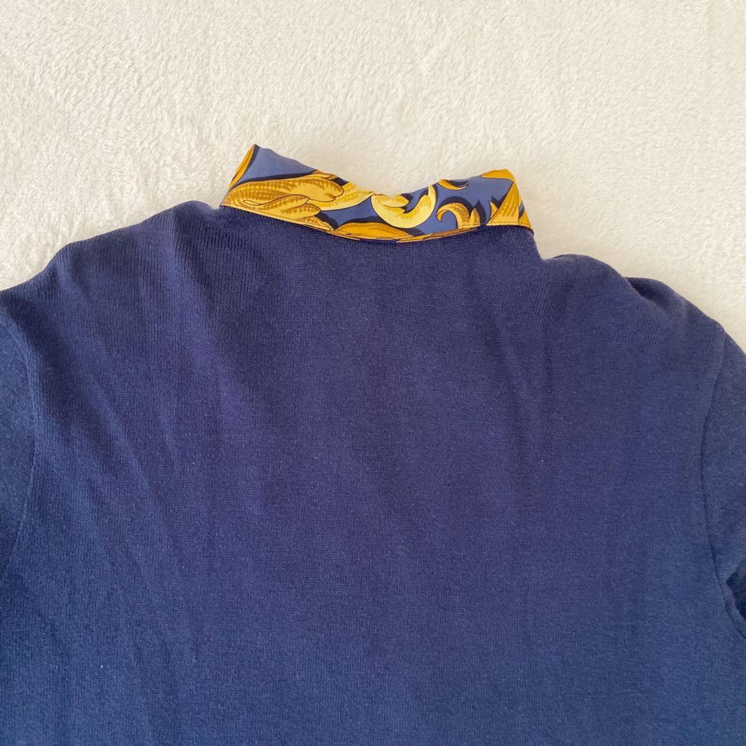 HERMES 長袖　トップス　カシミヤ バロック馬具チェーン柄 シルク切替 M