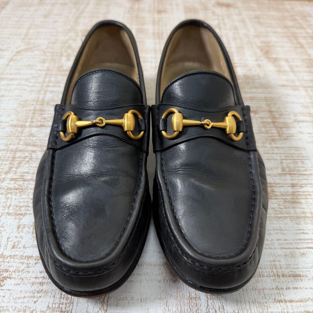 GUCCI ホースビットローファー 黒金 39 1/2 E 24.5