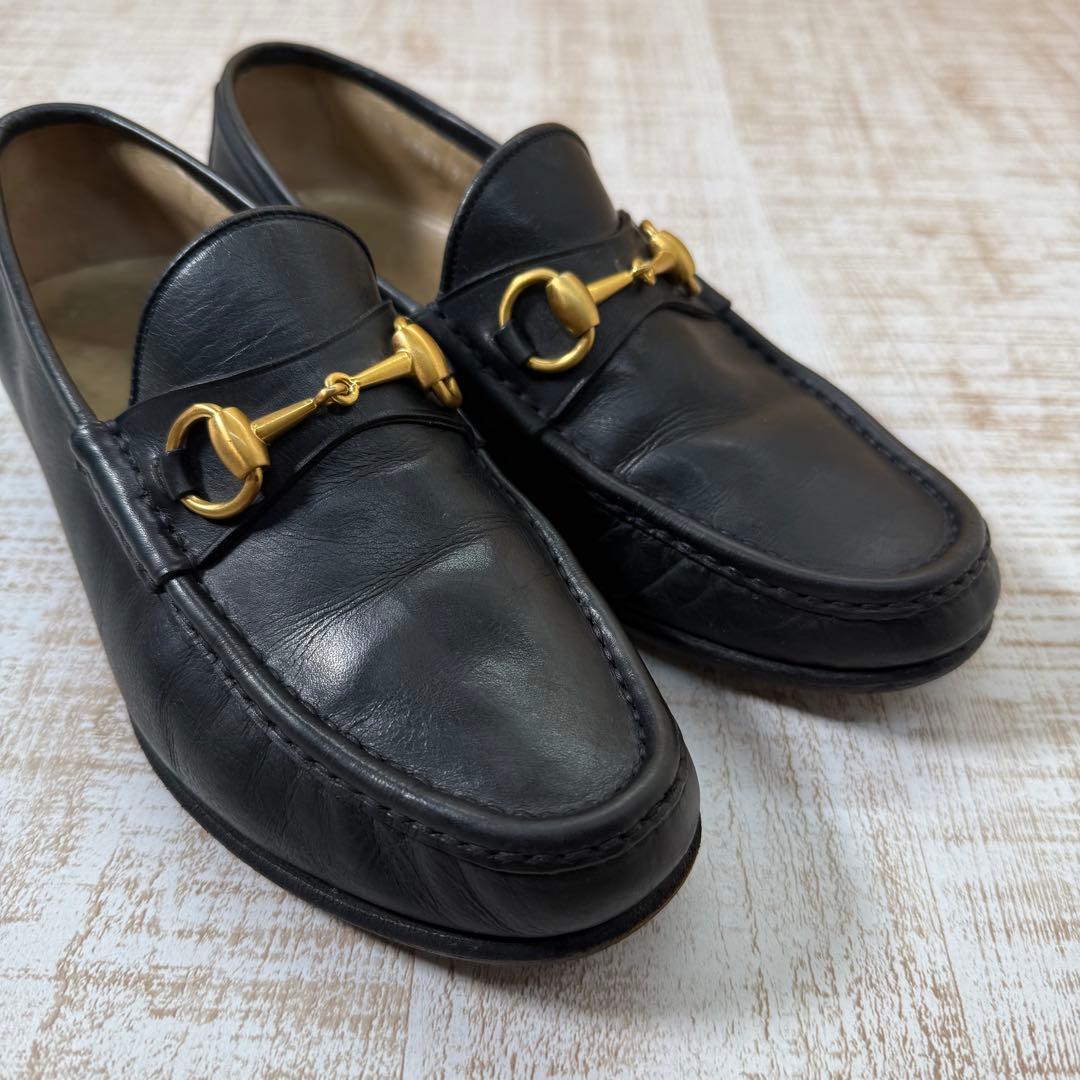 GUCCI ホースビットローファー 黒金 39 1/2 E 24.5