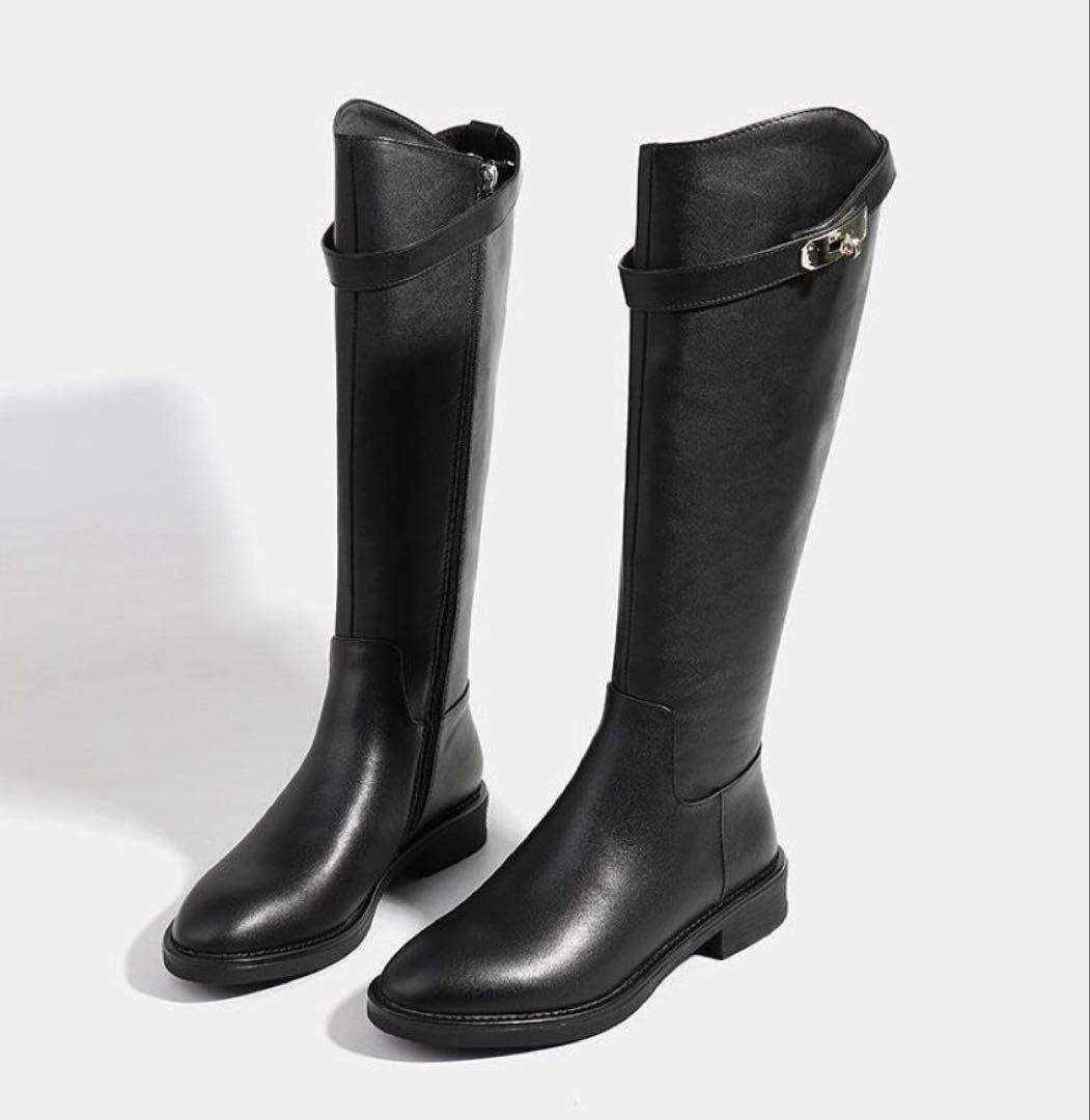 ジョッキーブーツ ジャンピング ケリー金具 ロングブーツ ブラック　24.0
