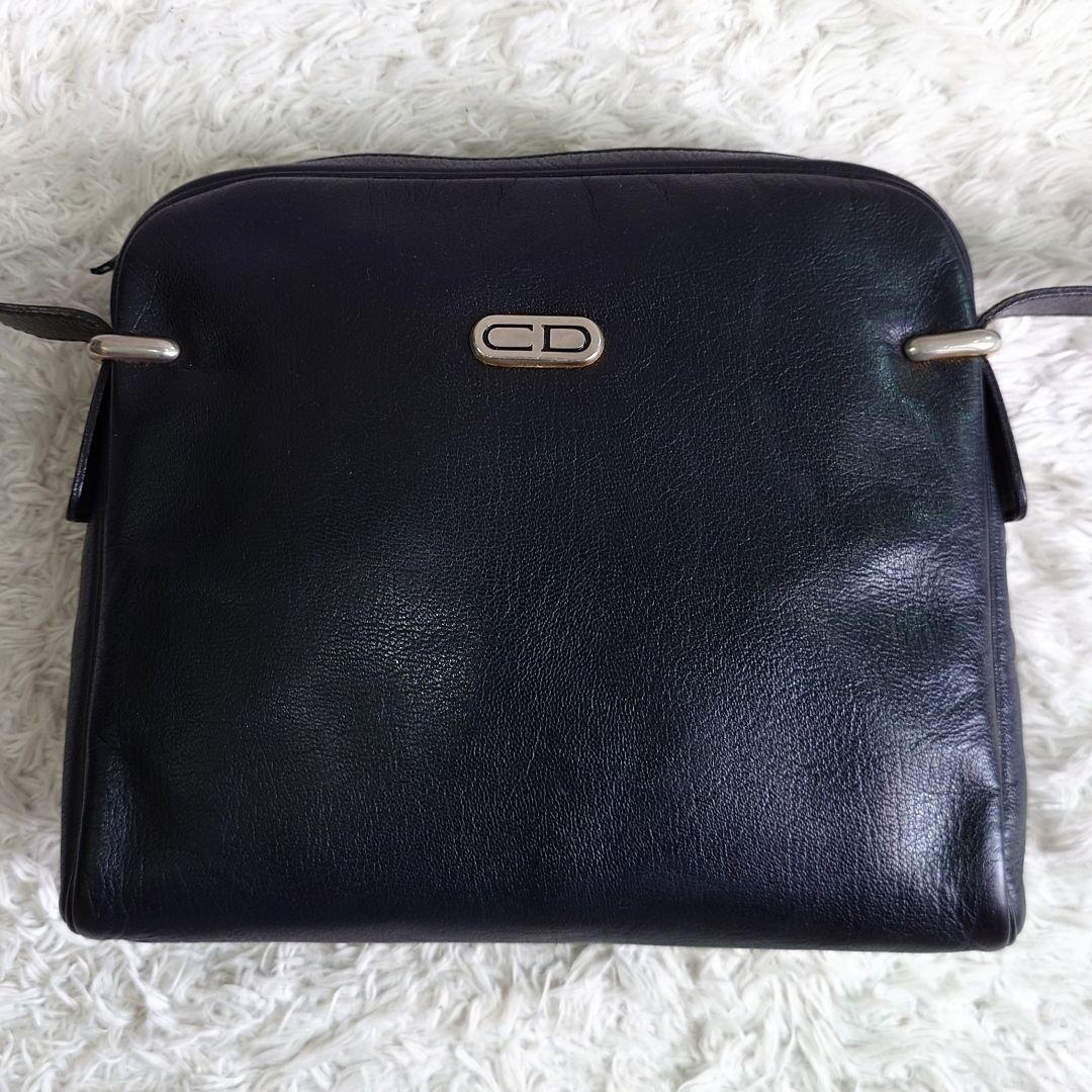 クリスチャンディオール ショルダーバッグ 斜め掛け ビンテージ レザー ブラック