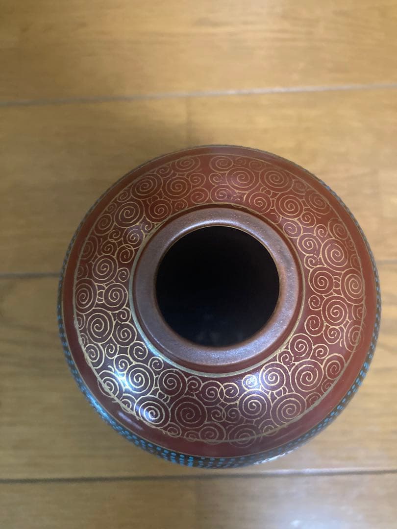 未使用　九谷焼　花瓶　青粒鉄仙　錦峰作