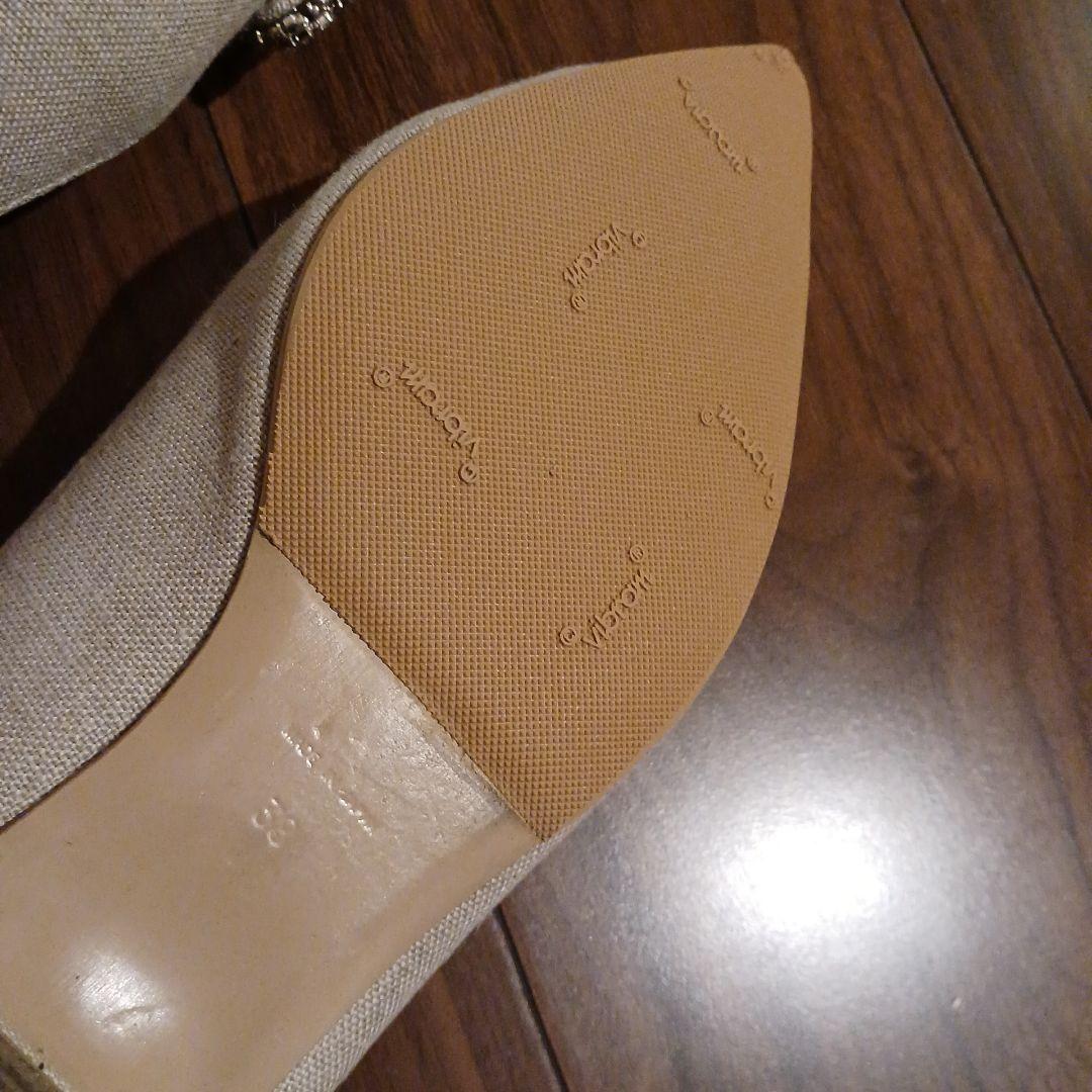 PIPPICHIC グレー ビジュー付きフラットシューズ 38