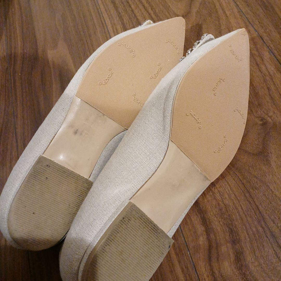 PIPPICHIC グレー ビジュー付きフラットシューズ 38