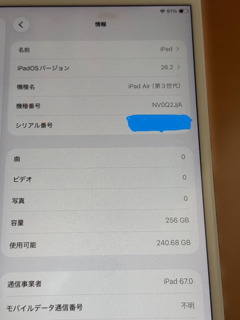 Y GG様【256GB/cellularモデル】iPad Air（第3世代）本体
