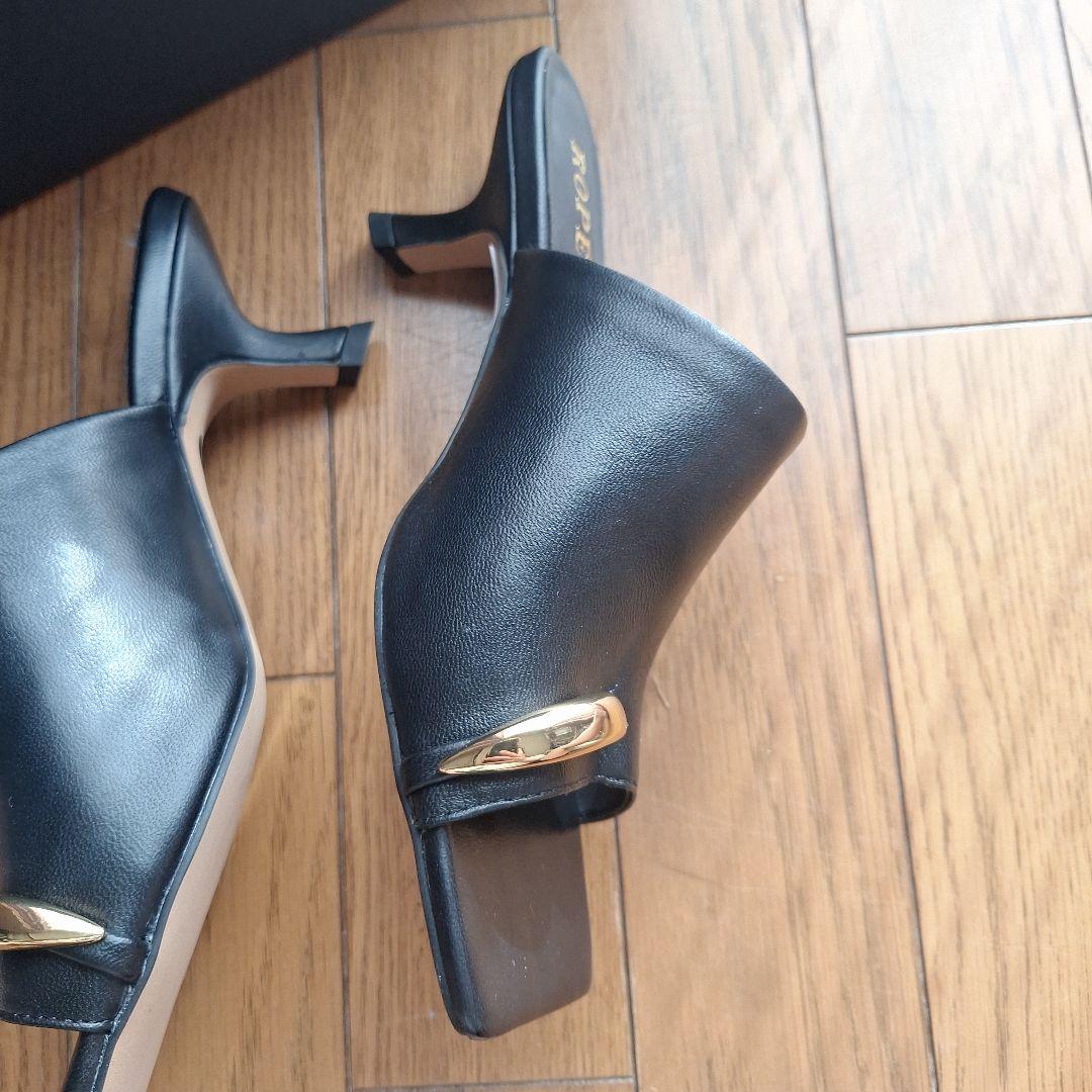 レディース　新品未使用　ROPE ブラック ミュール ゴールドリング23.5