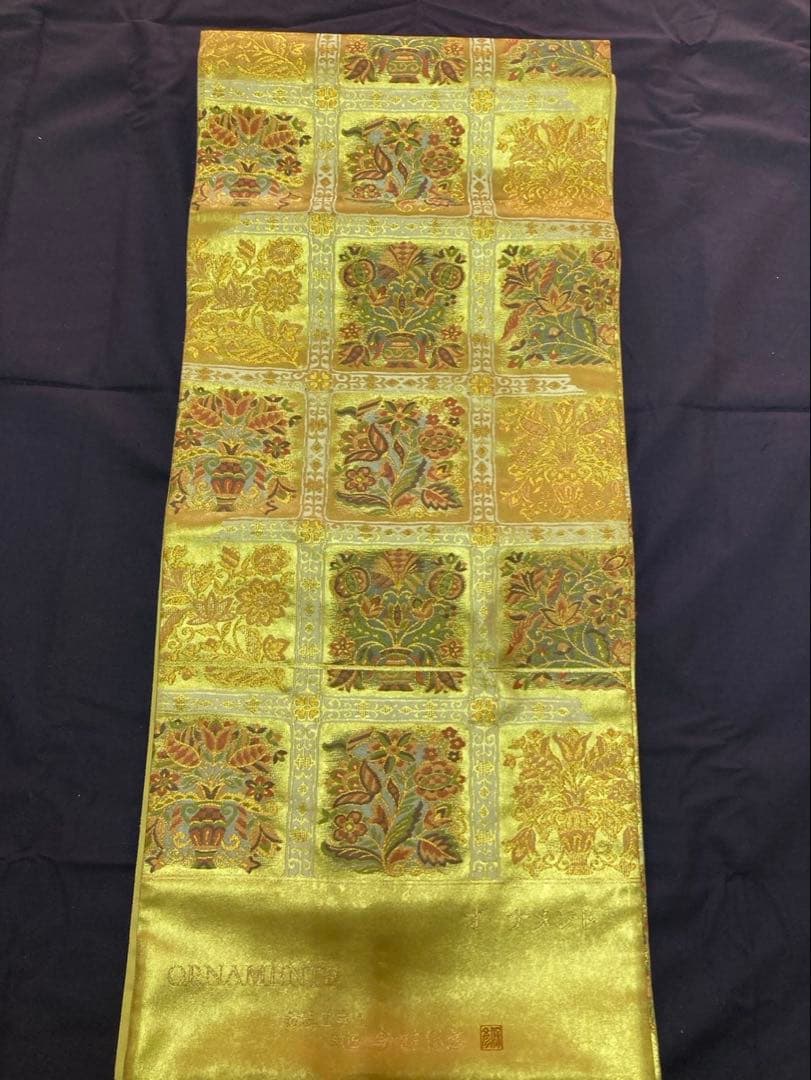袋帯セット 金色 花柄 幾何学模様