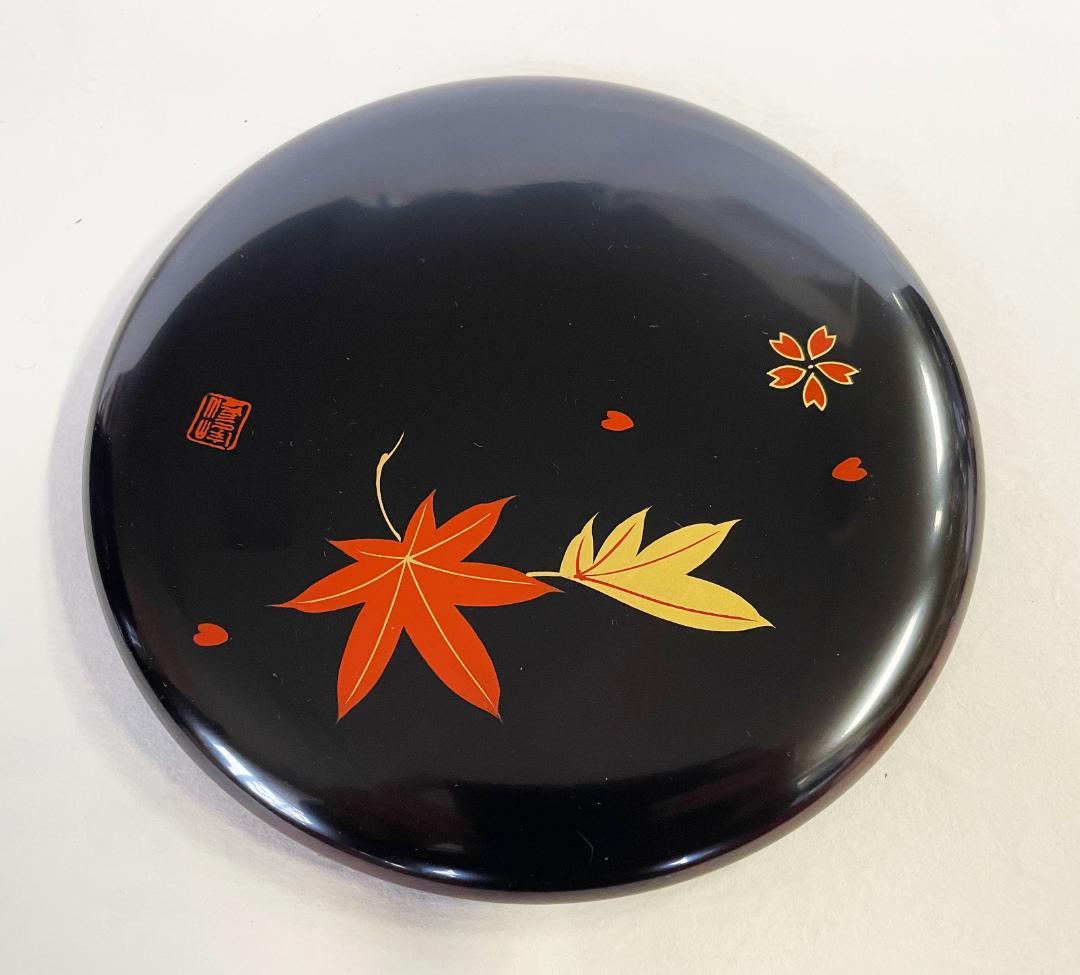 木製 重箱 おせち 漆塗 つづみ型 春秋蒔絵 丸二段重6寸18cm 溜塗内すり漆