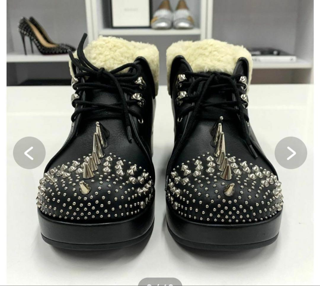 【新品未使用】GUCCI レザー ムートン スタッズ レースアップ ブーツ
