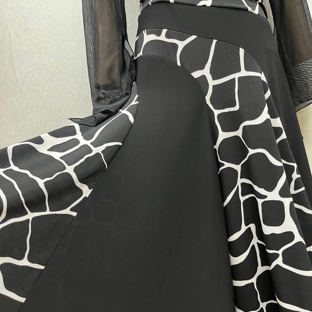 新品 社交ダンス ワンピース モノトーンプリント サイズS〜 M