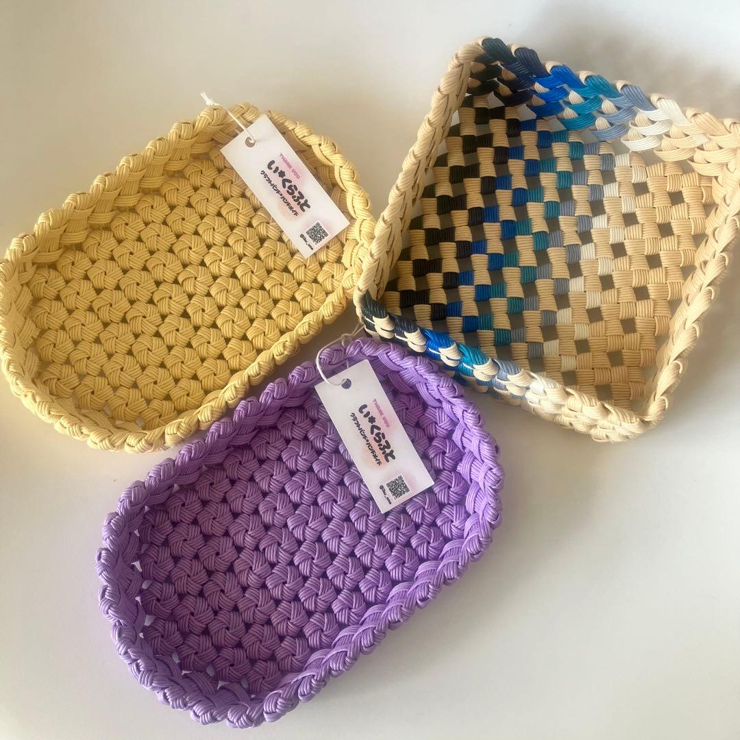 シンプル＊オーバルバスケット＊花結び　白　クラフトバンド