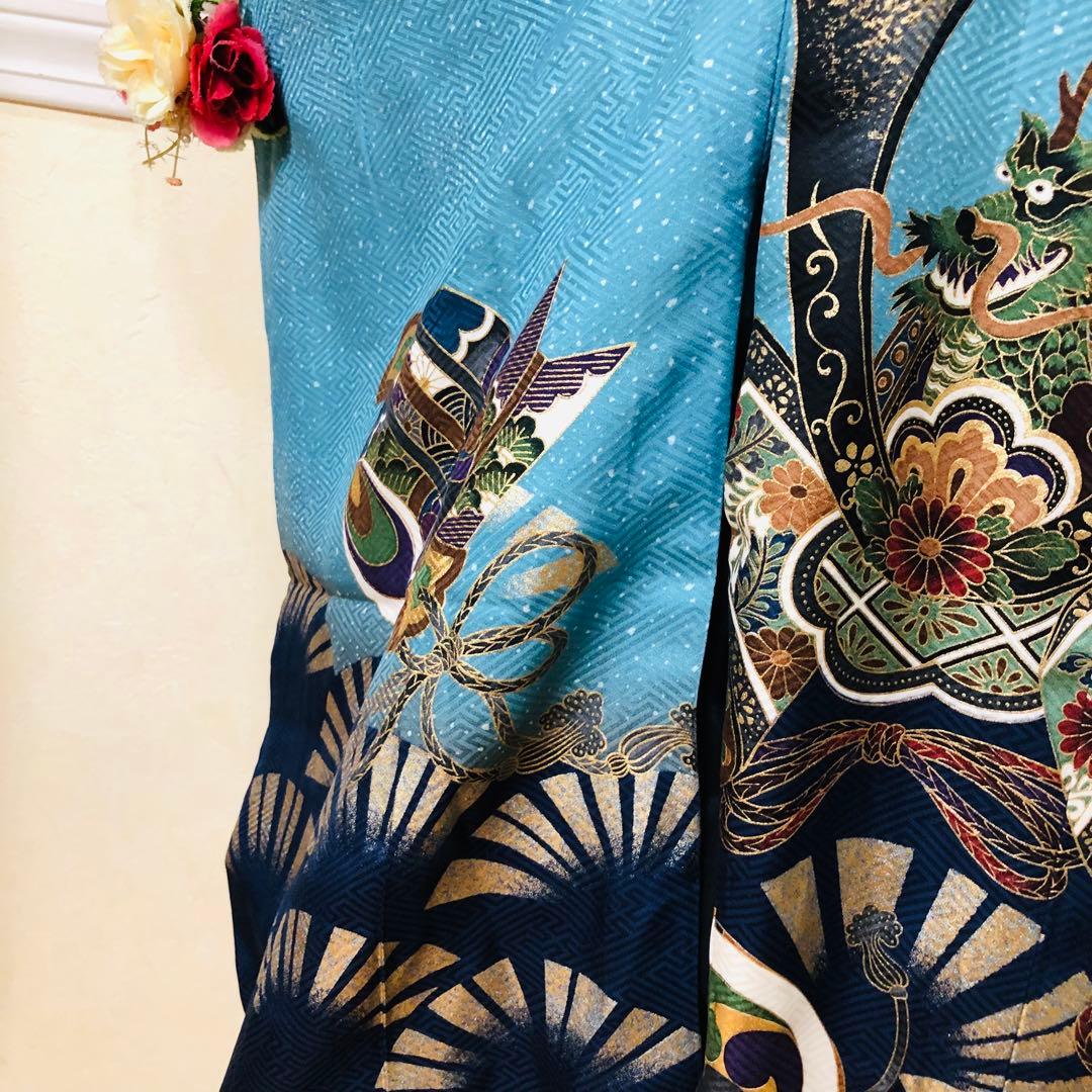 七五三 五歳‼️Blue暈し兜龍金彩煌びやか‼️豪華金蘭袴‼️完全フルセット‼️秀品‼️