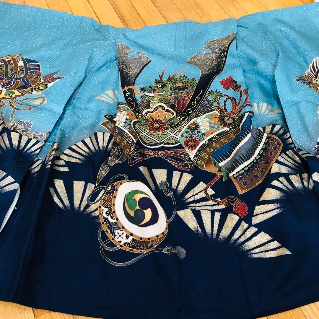 七五三 五歳‼️Blue暈し兜龍金彩煌びやか‼️豪華金蘭袴‼️完全フルセット‼️秀品‼️