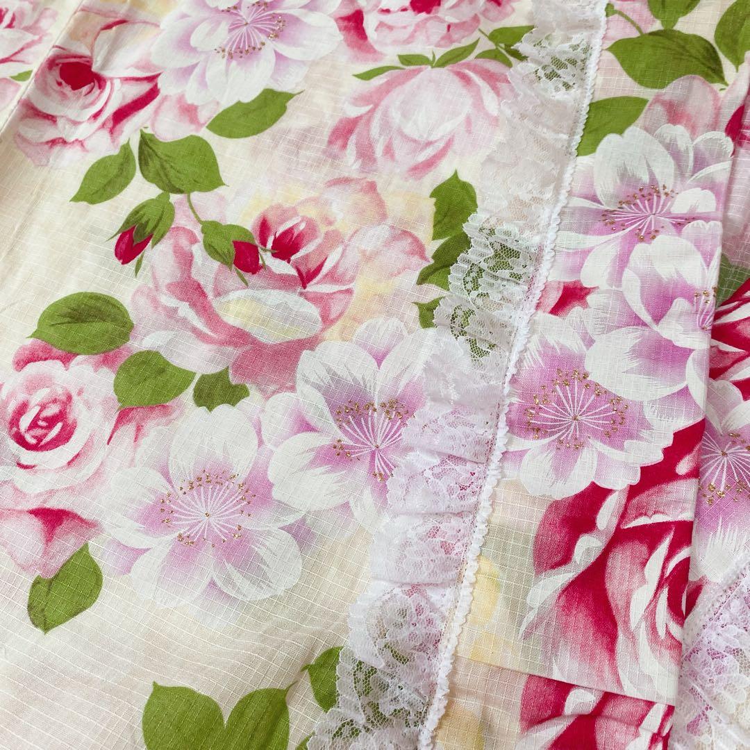 ♡姫系パステルイエロー薔薇柄浴衣♡