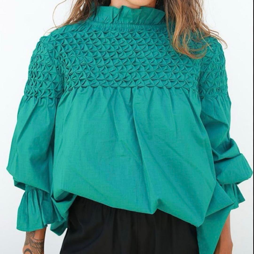 マーレット★ マジョレレ　コットンスモッキングブラウス　チュニック　グリーン