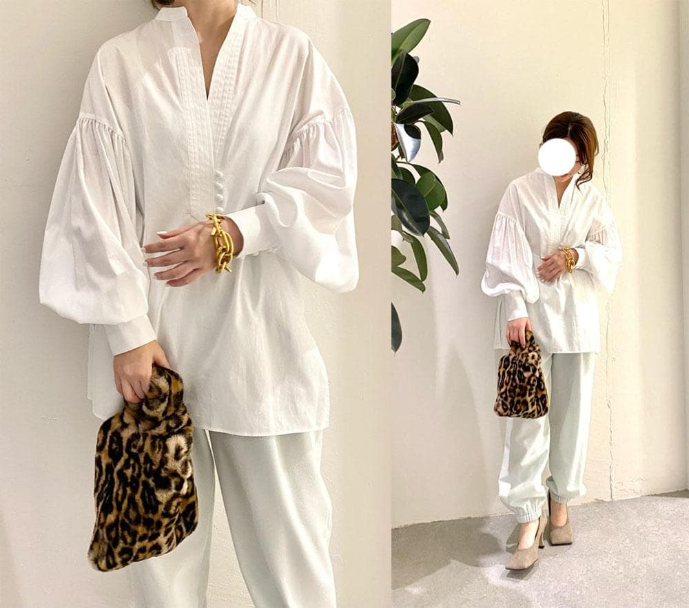 美品 ウィムガゼット 2,5万円 オックス袖ボリュームブラウス ホワイト 500