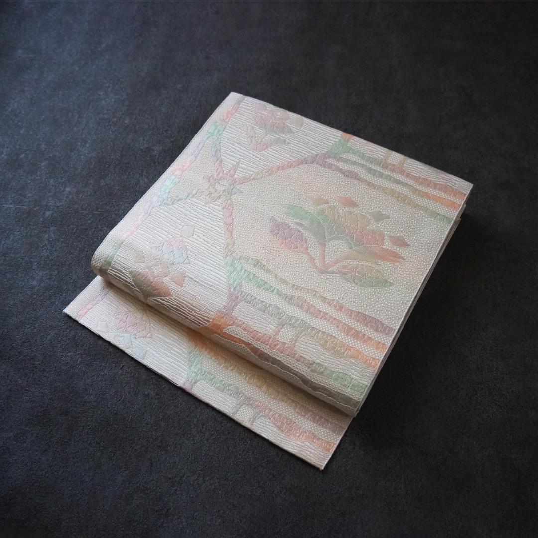 【未使用品】本場筑前博多織 正絹 八寸名古屋帯♪ オリエンタル モダン パステル