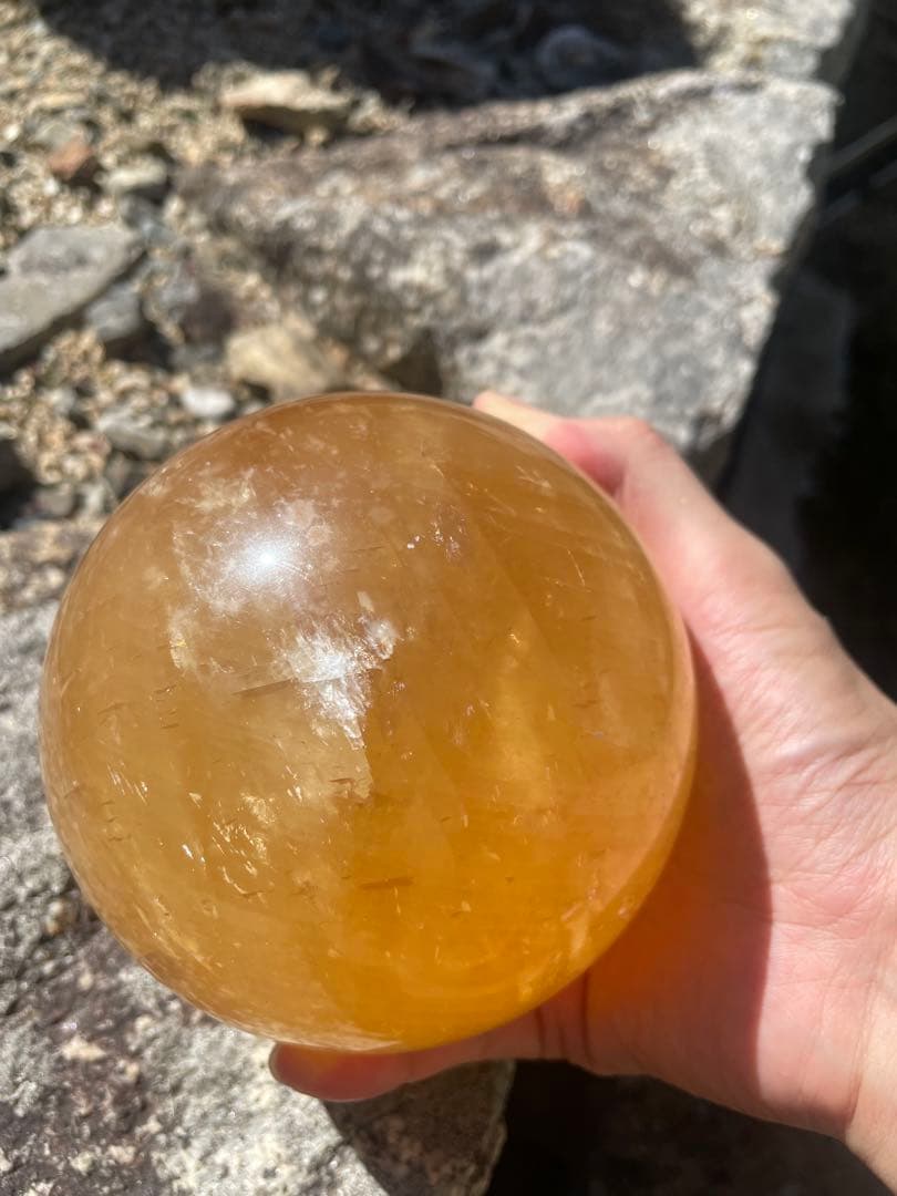最終値下げ‼️イエローカルサイト約100mmスフィア　丸玉　ドラゴンボール　金運