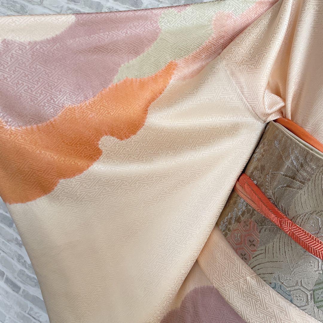 訪問着　フルセット　橘　手刺繍　鹿の子絞り　紗綾形地紋　入学式　卒業式　Q5