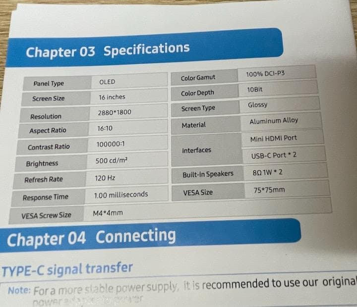 3K 120Hz OLED モバイルモニター 16インチ タッチ対応