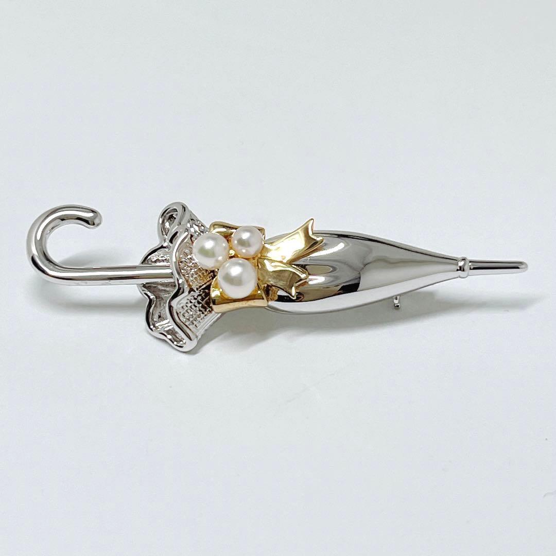 極美品✨MIKIMOTOミキモト アコヤパール　ピンブローチ　傘　アンブレラ