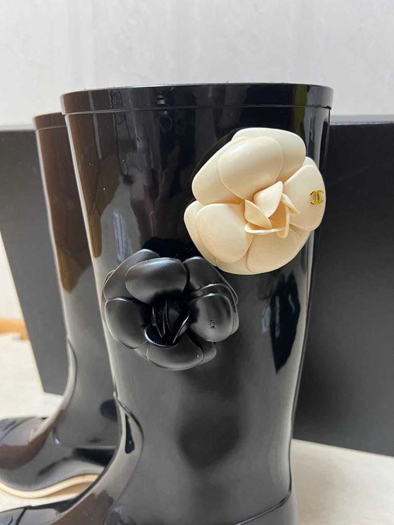 CHANEL シャネル ココマーク カメリア レインブーツ 長靴　訳あり