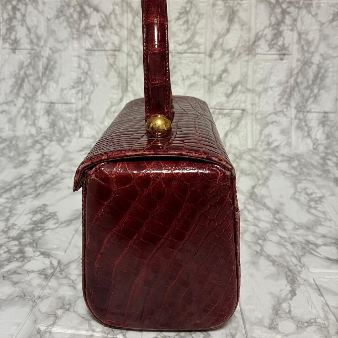 シャイニングクロコダイル　ハンドバック　ボルドー