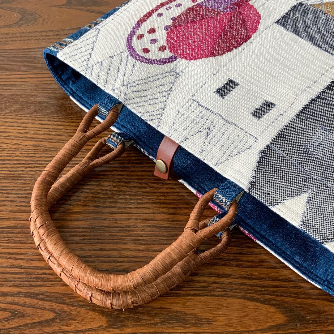 紬帯 メルヘンな風景 リメイク 山葡萄ハンドルバッグ